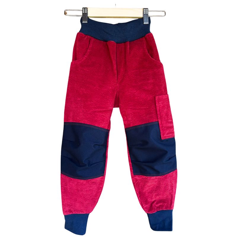 Cordhose robust Gr. 122 rot / dunkelblau
