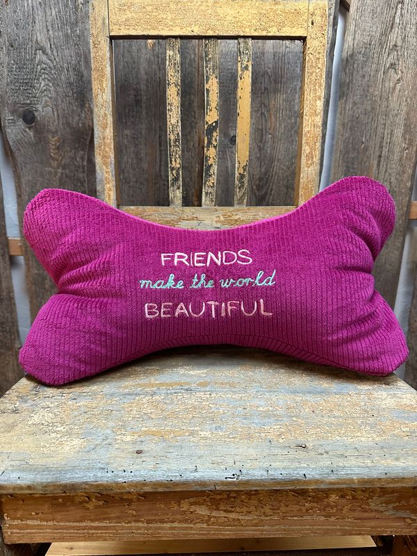 Leseknochen aus Cord mit Freunde Spruch Stickerei