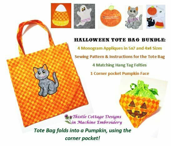 Halloween Tote Bag Bundle with Appliques &amp; Feltie Tassels