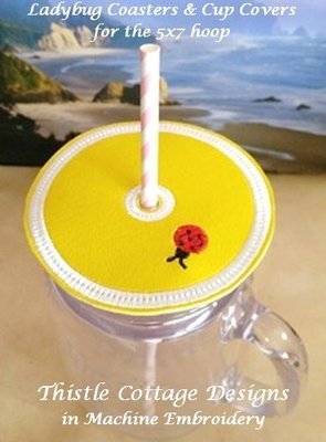 Ladybug Coaster &amp; Cup Cover ITH     5x7