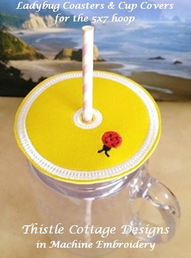 Ladybug Coaster &amp; Cup Cover ITH     5x7
