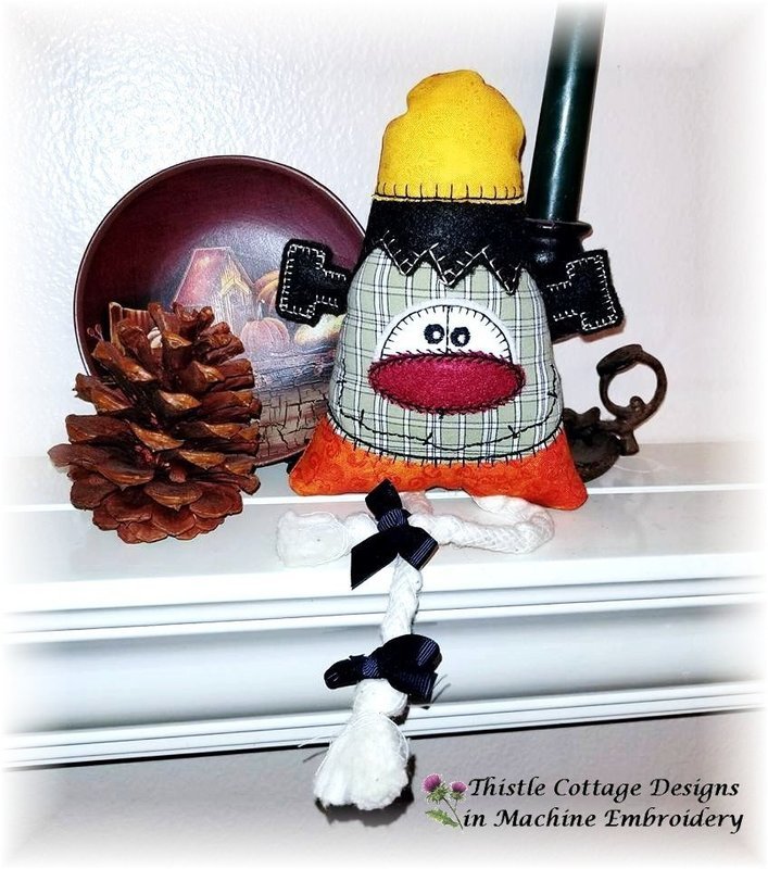 Primitive Candy Corn Shelf Sitter: Franken Sweetie  ITH 5x7