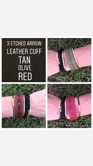 3 Etched Arrow Leather Cuff