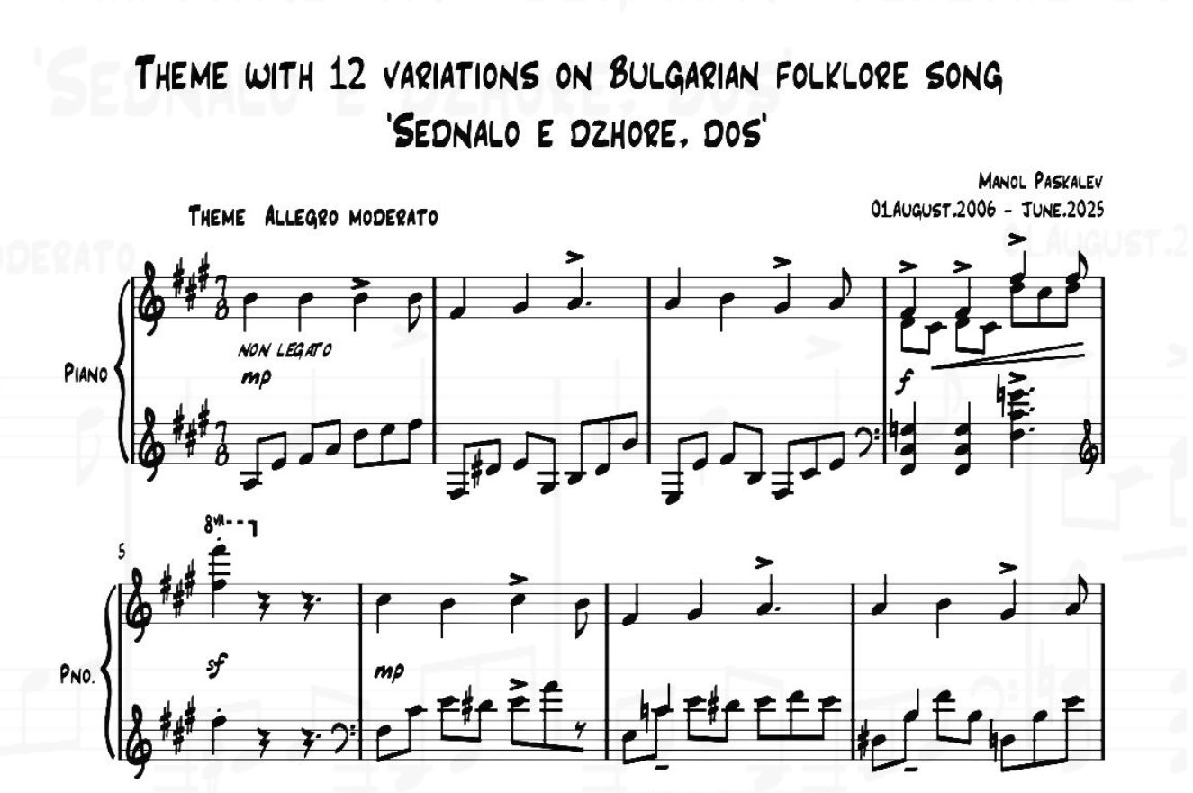 Theme with 12 Variations on Bulgarian Folklore Song "Sednalo e Dzhore, dos"