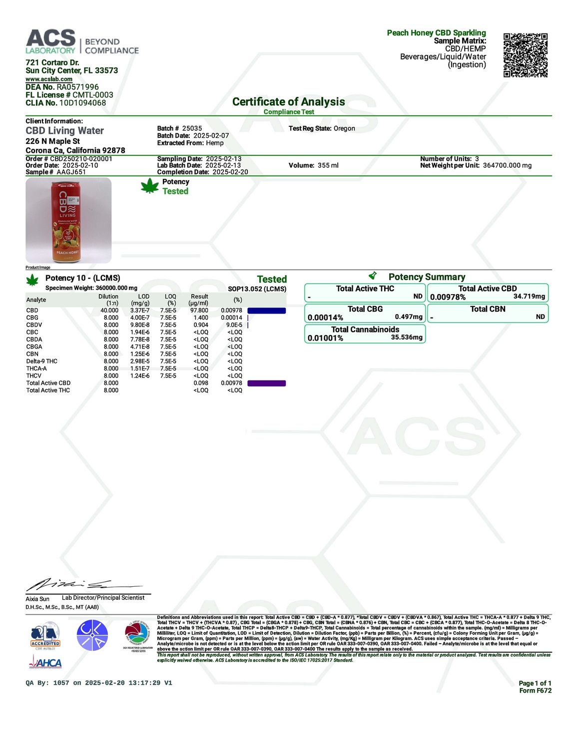 CBD Living Sparkling  Water 12oz can