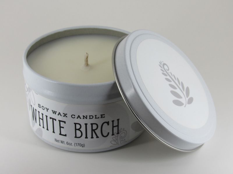 Candle Tin White Birch
