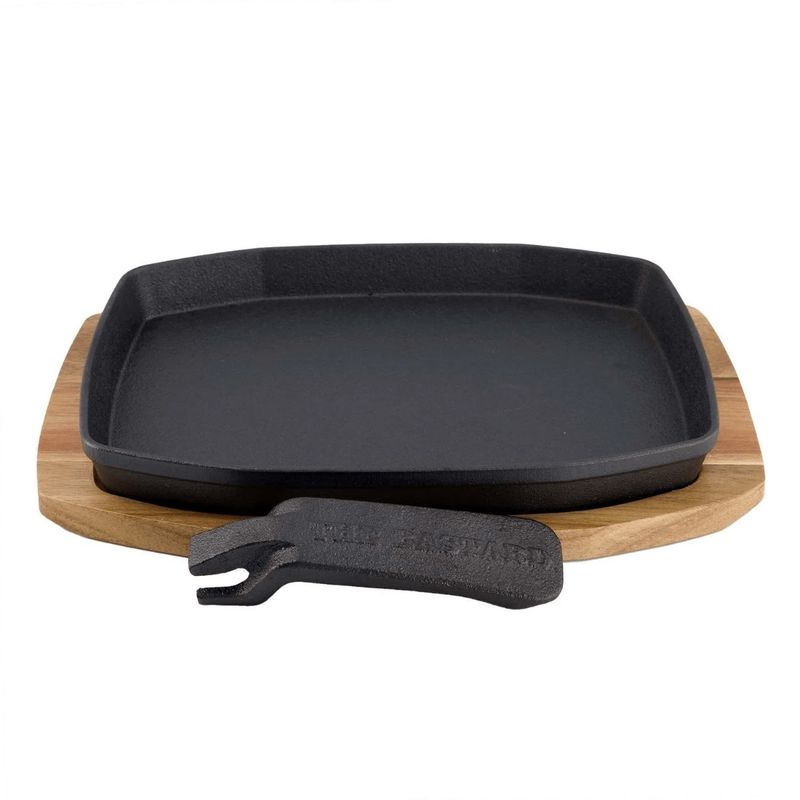 Bastard Sizzling Plate &amp; Holder Cast Iron 21x28 cm
