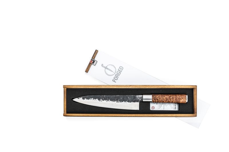 Forged Koksmes met lederen hoes