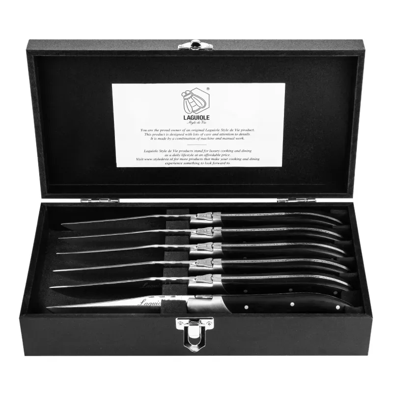 Laguiole Style de Vie Steakmessen Luxury Line - Set van 6 - Zwart Pakkahout