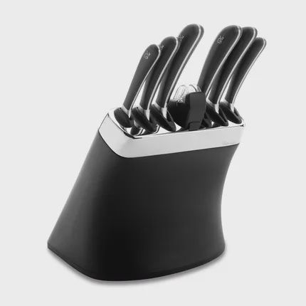 Robert Welch Signature messenblok zwart met 6 messen en messenslijper