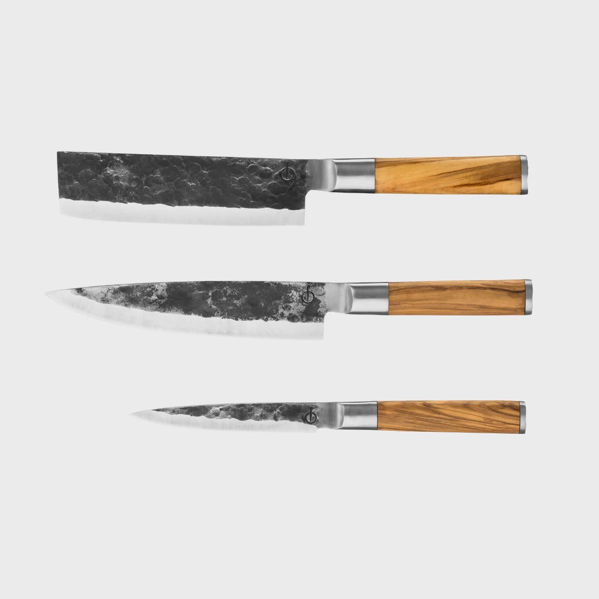 Forged Olive 3-delig: koksmes, hakbijl en  universeel mes