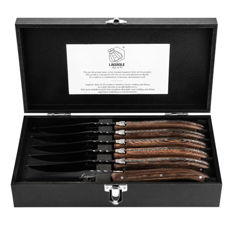 Laguiole Style de VieSteakme ssen Luxury Line - Set van 6 - Wengé Zwart