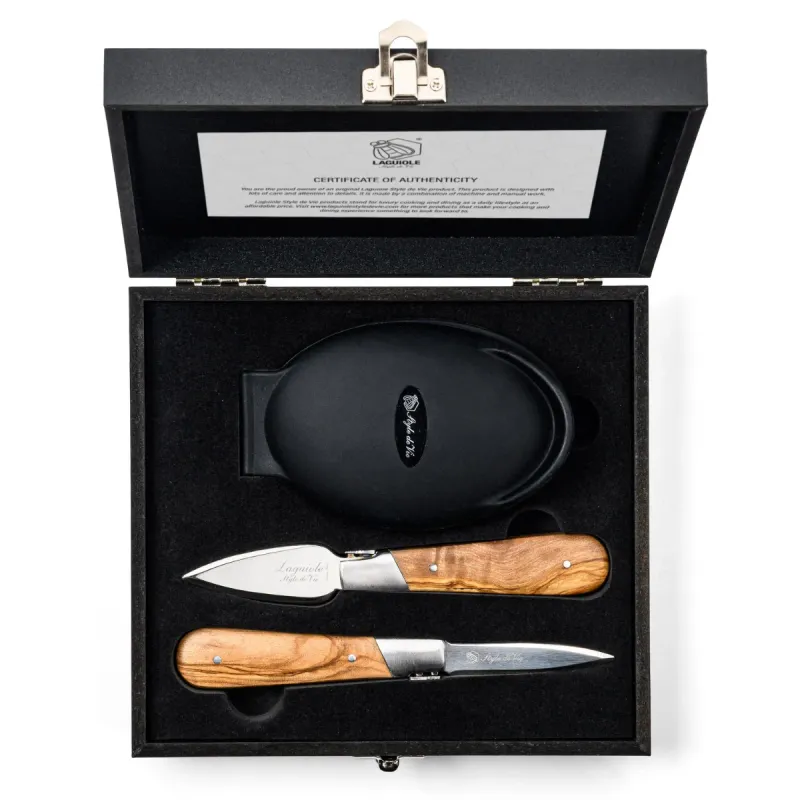 Laguiole Style de Vie Oester Geschenkset Luxury Line - Olijvenhout