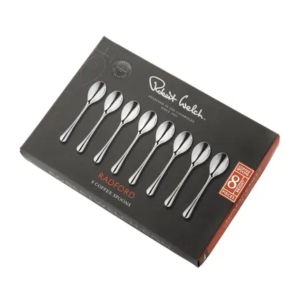 Robert Welch Radford set van 8 koffielepels uit rvs 11.7cm