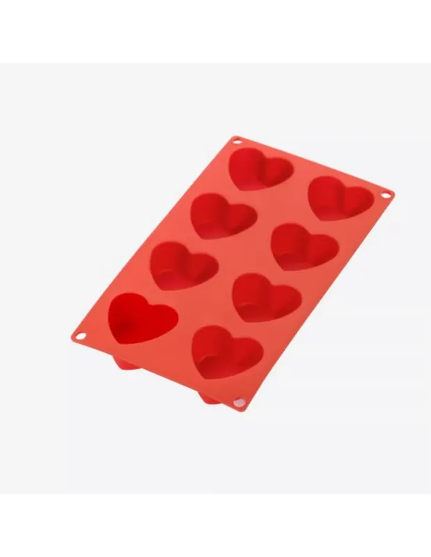 Lekue bakvorm uit silicone voor 8 hartjes rood 5.1x6.3x3.5cm
