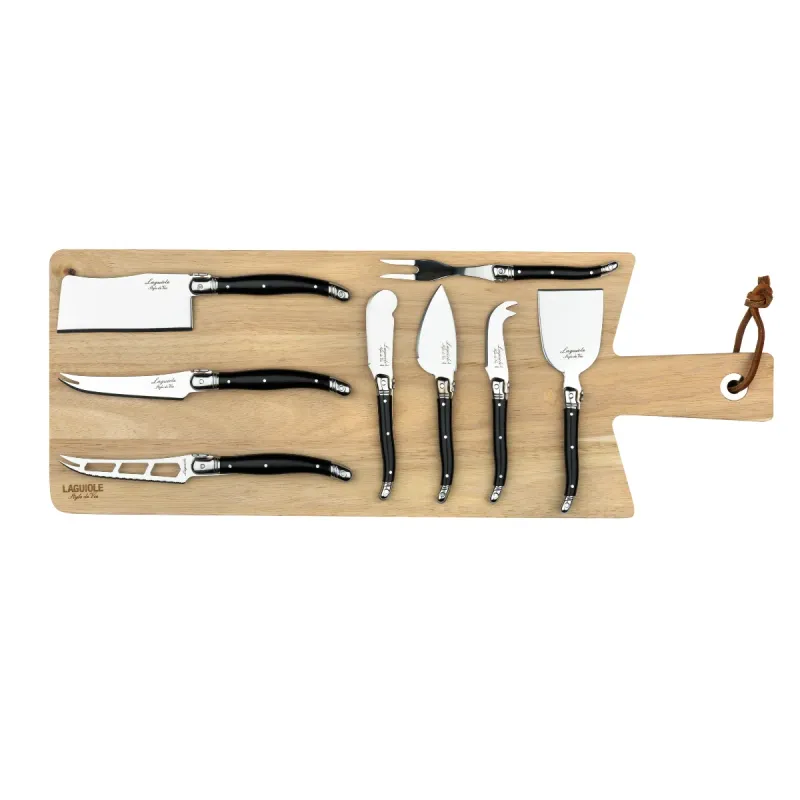 Laguiole Style de Vie Kaasmessenset Premium Line met Serveerplank - Set van 8 - Zwart