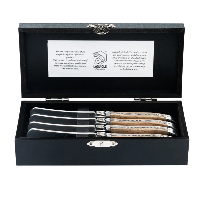 Laguiole Styl de Vie Botermessen Luxury Line - Set van 4 - Eikenhout Stonewash