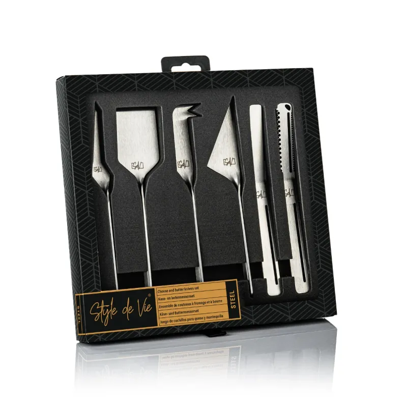 Style de Vie Kaas &amp; Botermessen  - Set van 6 - Staal