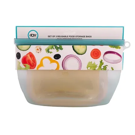 Dotz Set van 3 herbruikbare vershoudzakjes -platina silicone