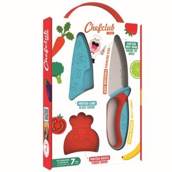 Chefclub Kindermes met vingerbeschermer, blauw/rood