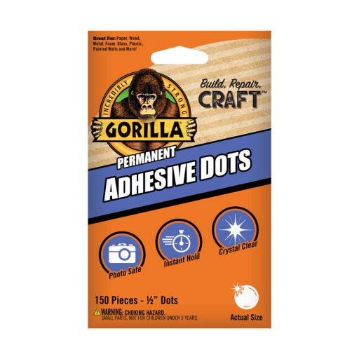 Gorilla Glue Crystal Clear Adhesive Dots 150 Pieces  Assembled Height 6.125 Inches. Made of Synthetic Rubber.
