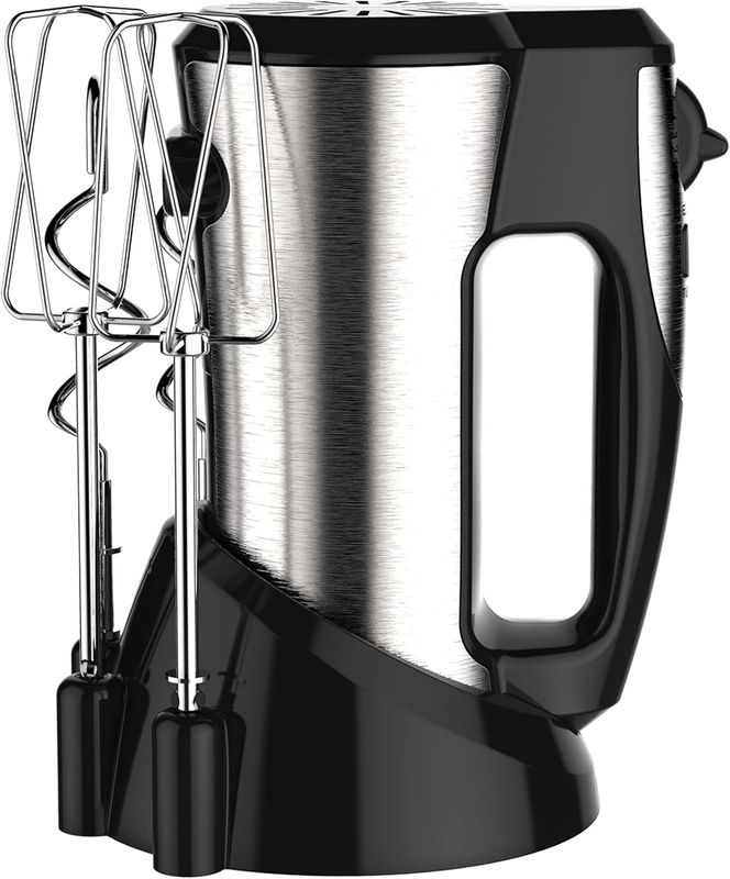 Courant 250W 5-Speed Hand Mixer with Storage Stand for Mixer, Beaters and Hooks - Stainless Steel
