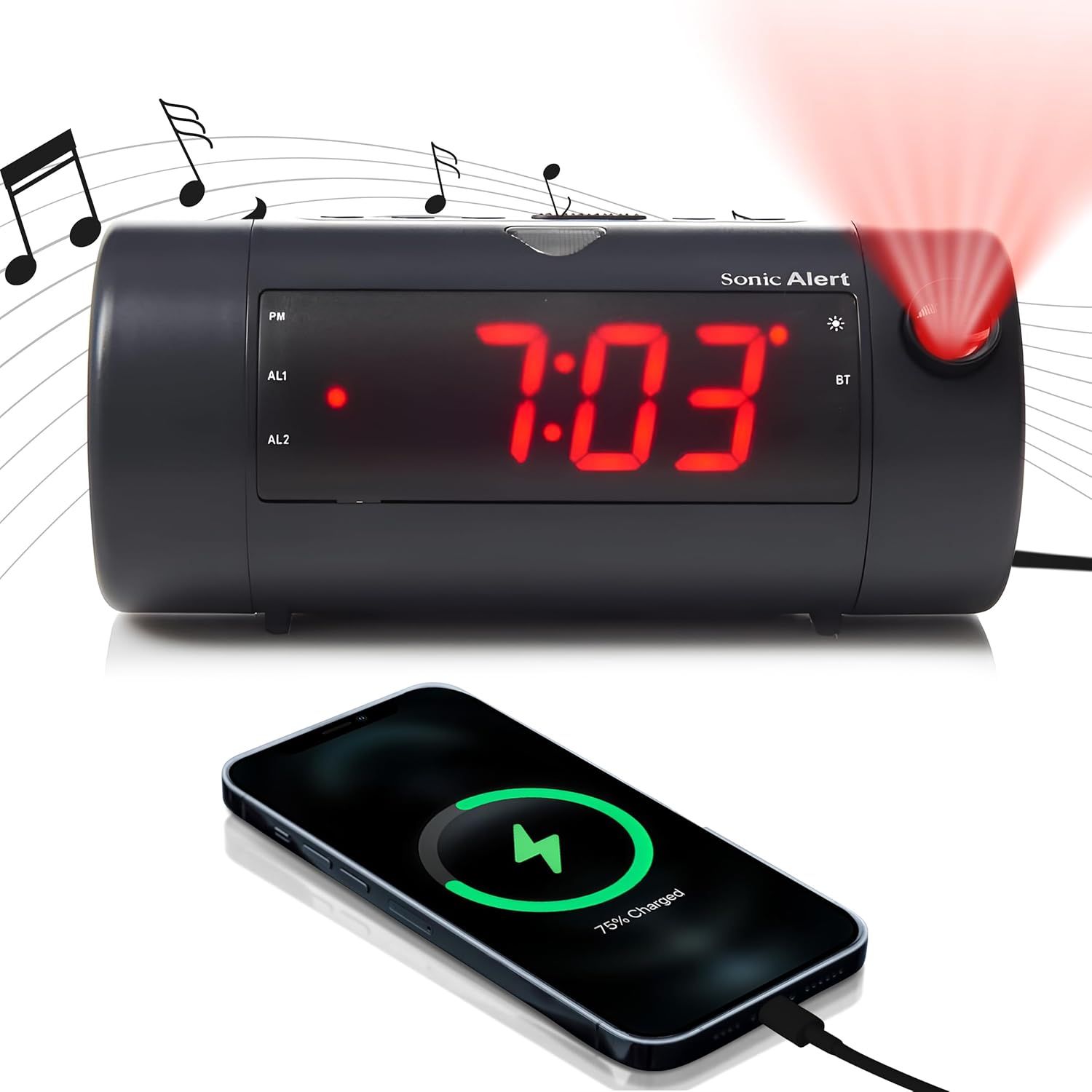 SONIC BLAST  ALARM CLOCK WITH PROJECTION AND VIBRATOR