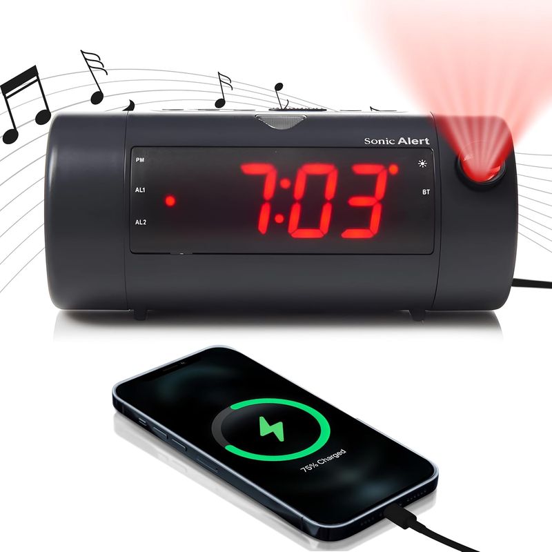 SONIC BLAST  ALARM CLOCK WITH PROJECTION AND VIBRATOR