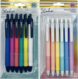 18Ct Ballpoint Pens Fashion Barrels Black Ink Medium Point Comfort Grips