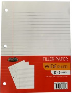 Filler Paper - 10.5 X 8 Inch - 100 Sheets - Wide Ruled