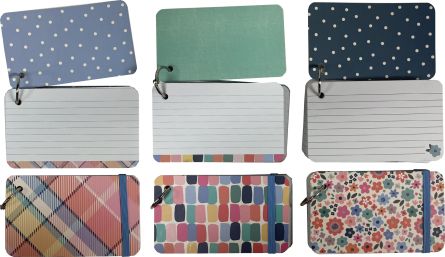 Index Cards - Fashion Covers - 3 X 5 Inch - 75 Cards - Ruled - Fashion Printed Inside Sheets and Covers - Ring - Elastic Band Closure