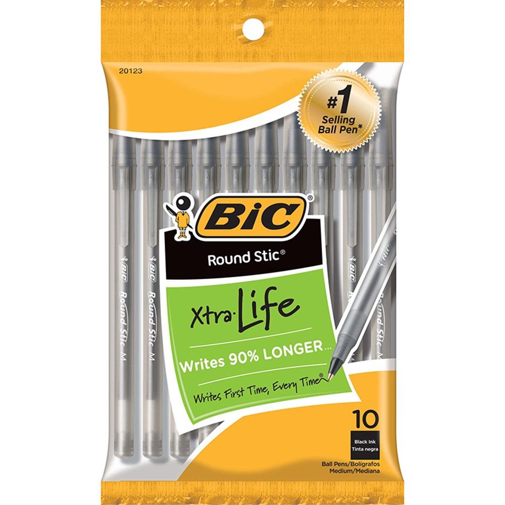 ROUND STICK XLIFE BP PEN BLACK 10PK