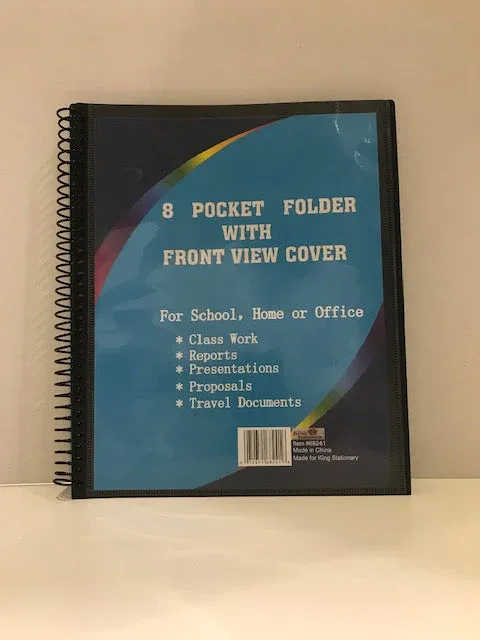 8 Pocket Folder W. Clear View Asst Colors