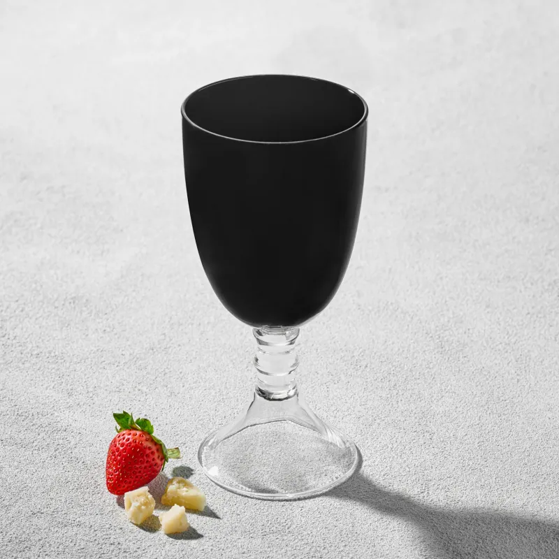 Set of 6 Vikko Decor - Iris Black Clear Stem Glass Goblet 18 Oz"