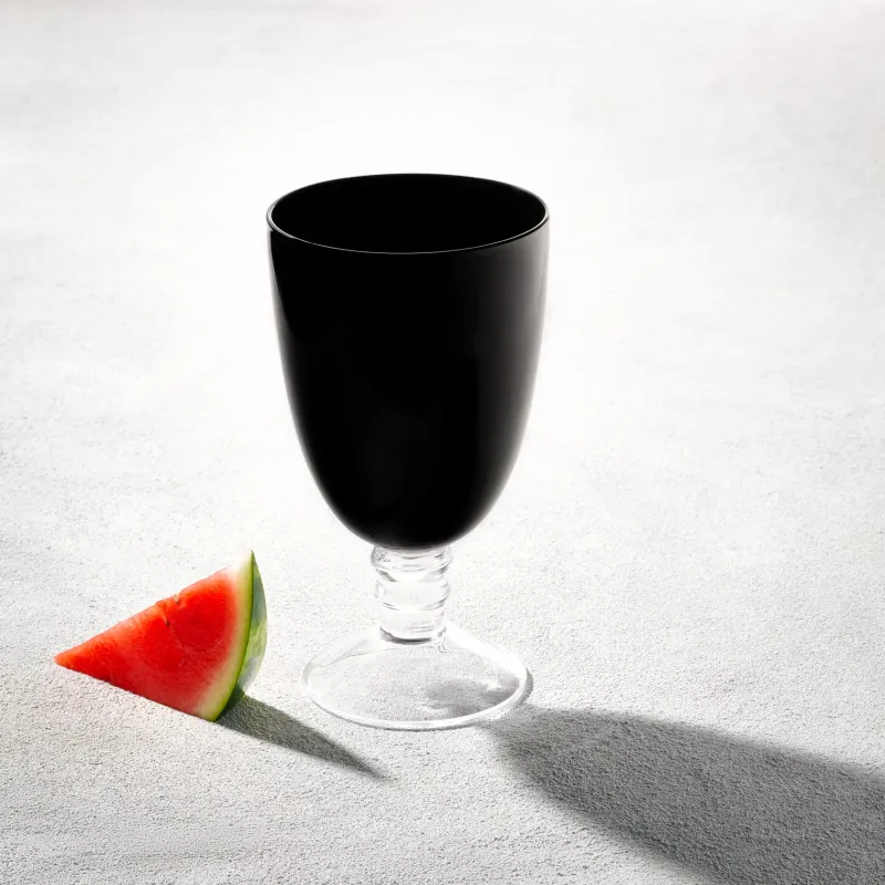 Set of 6 Vikko Decor - Iris Black  Clear Stem  Glass Goblet  20.5 Oz"