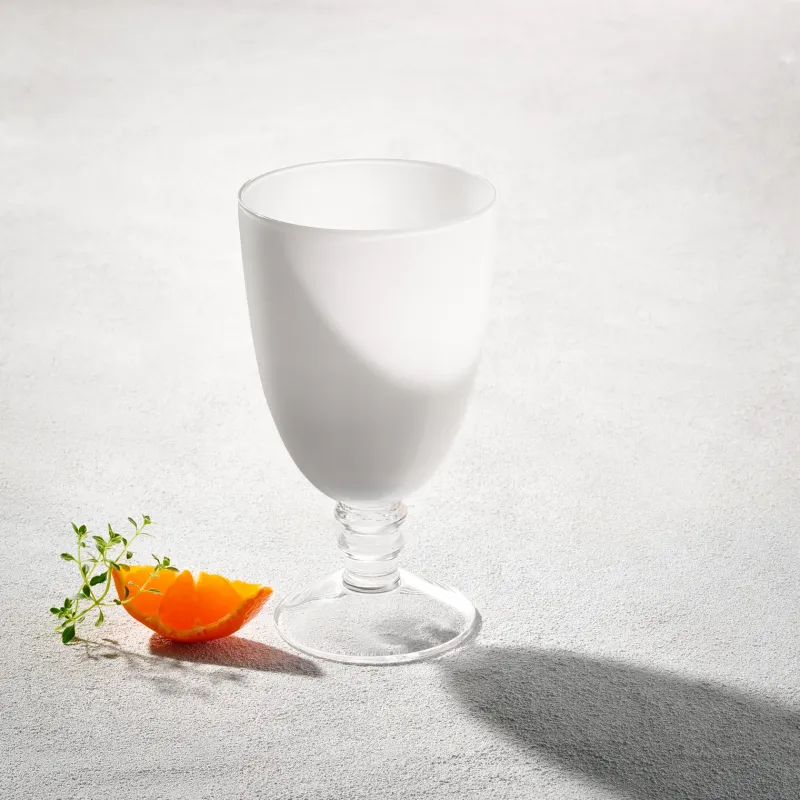 Set of 6 Vikko Decor - Iris  White  Clear Stem  Glass Goblet  20.5 Oz"