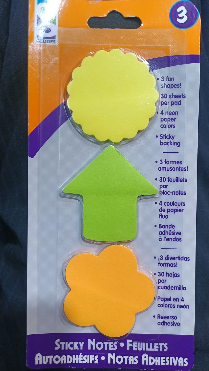 Sticky nots 3pk (shapes)