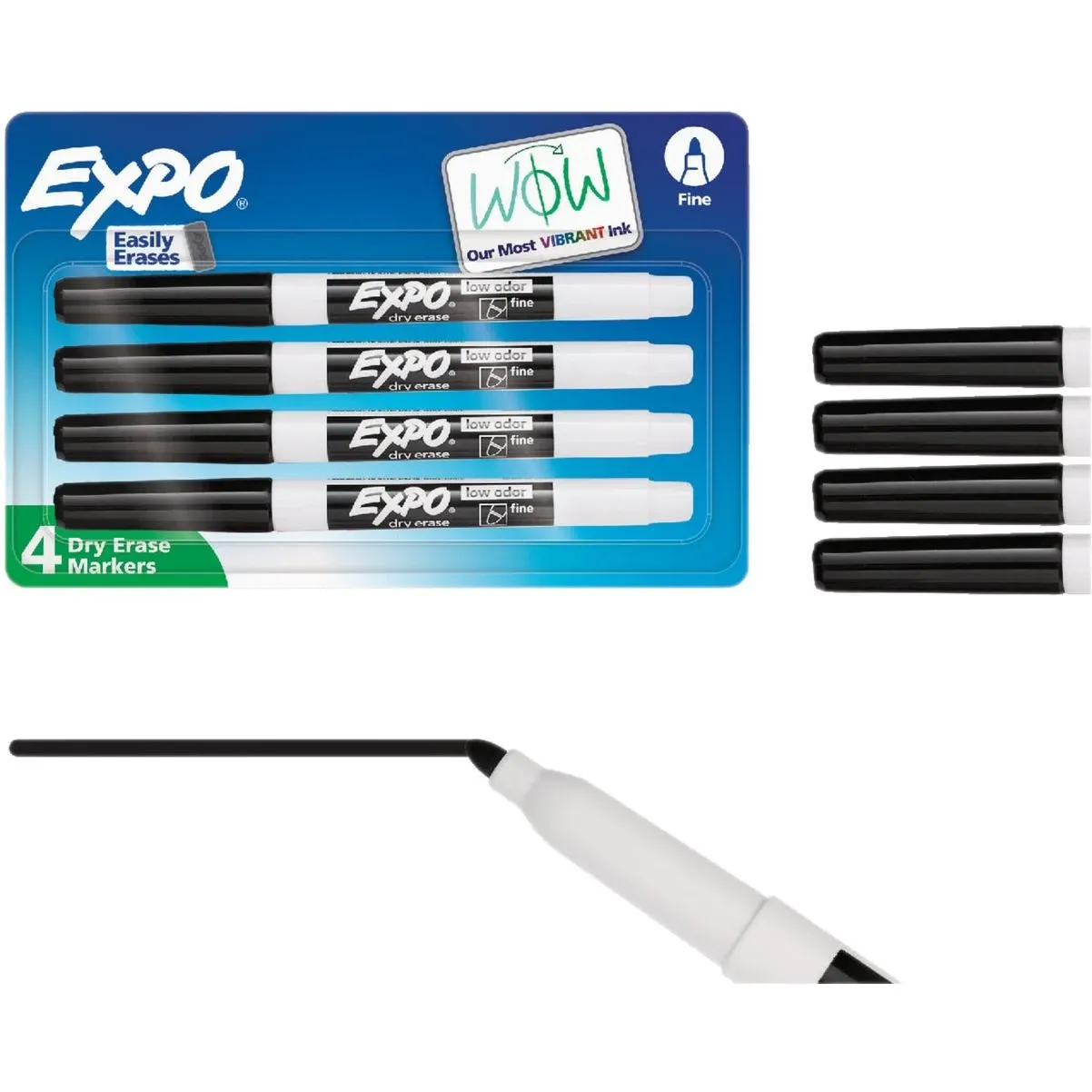 dry erase marker fine blk 4 pk