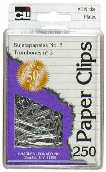 Paper Clips - #3 - Silver - 250/Box - Reusable Box