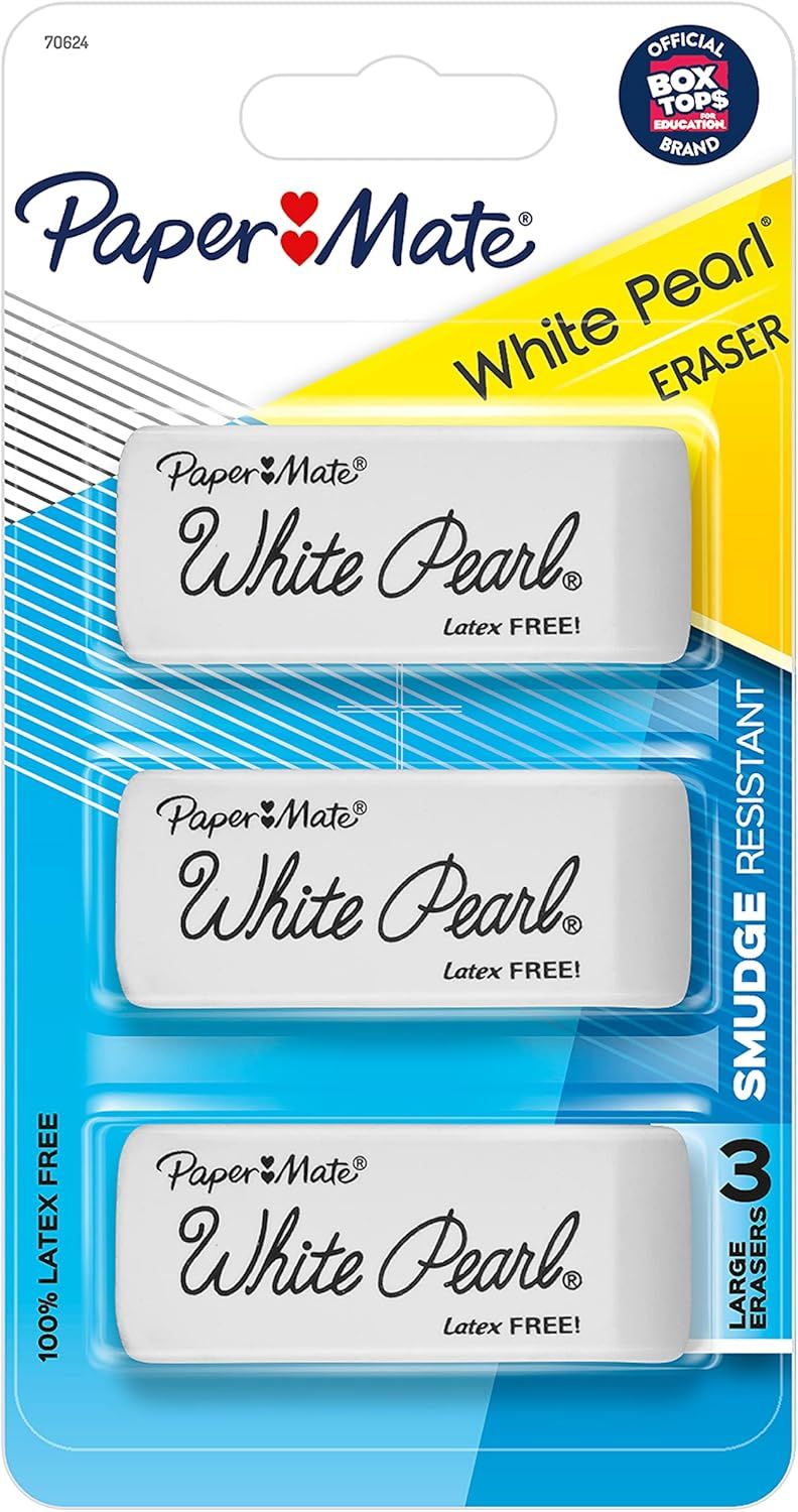 WHITE PEARL CLUTCH ERASER 3PK