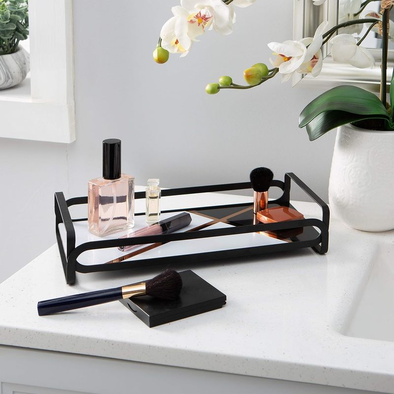 Block Print Vanity Tray - 12.79"x6.65"x2.55"- MatteBlack