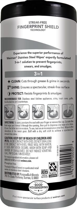 WEIMAN STAINLESS STEEL WIPES 30ct