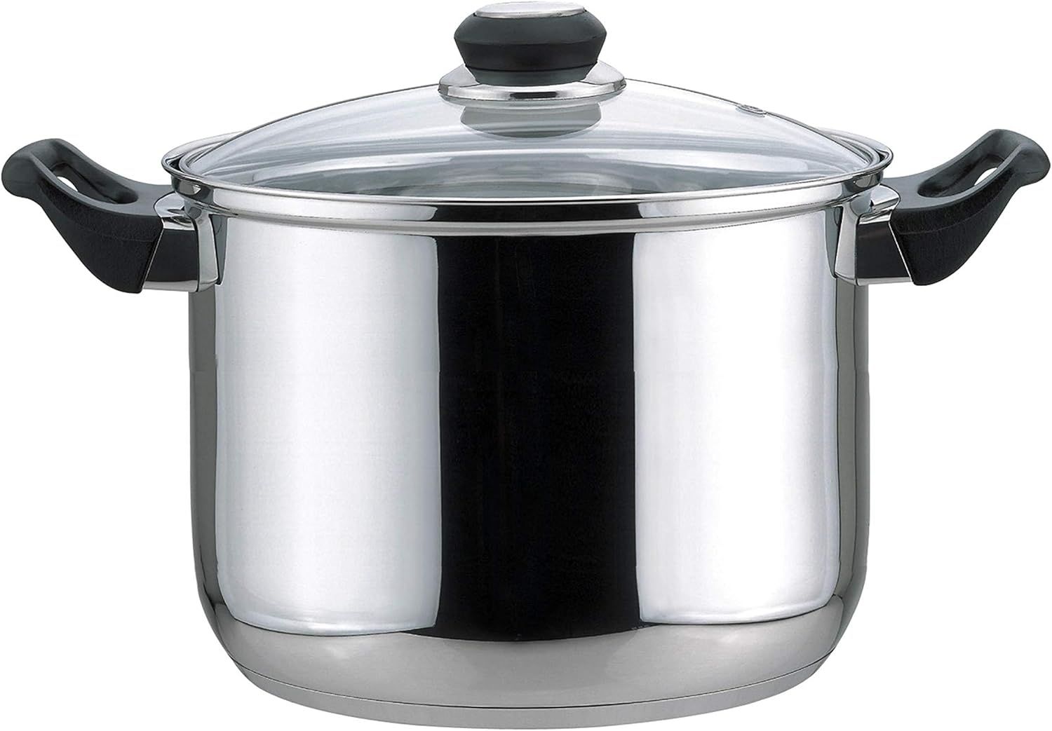 STOCK POT 8QT SS-Bk Hndl W/Glss Cvr