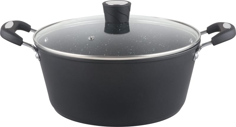 Rainbow Black Non Stick Pot/W Glass Lid Soft Grip Handle 7 Qt