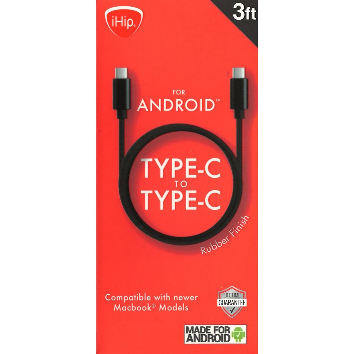 iHip 3 Foot Black PVC USB Type C to Type C Cable