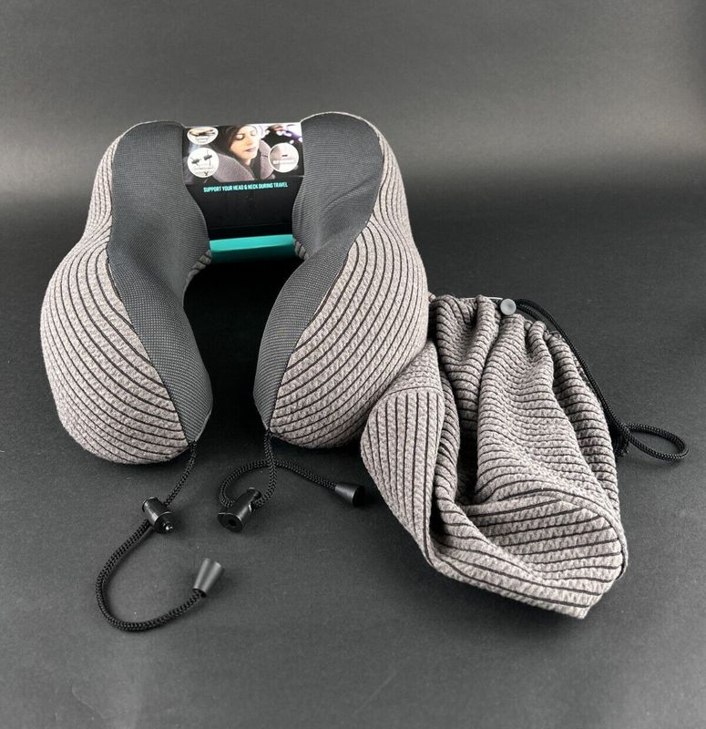 STRIPE MEMORY FOAM TRAVEL PILLOW W SMALL POUCH ASST
