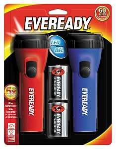 Eveready 2pk LED Flashlight: Portable Light Sets for Kids, Includes Batteries, Red &amp; Blue, Battery Powered
