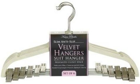 HANGER-VELVET-W-CLIPS PK/6 -
