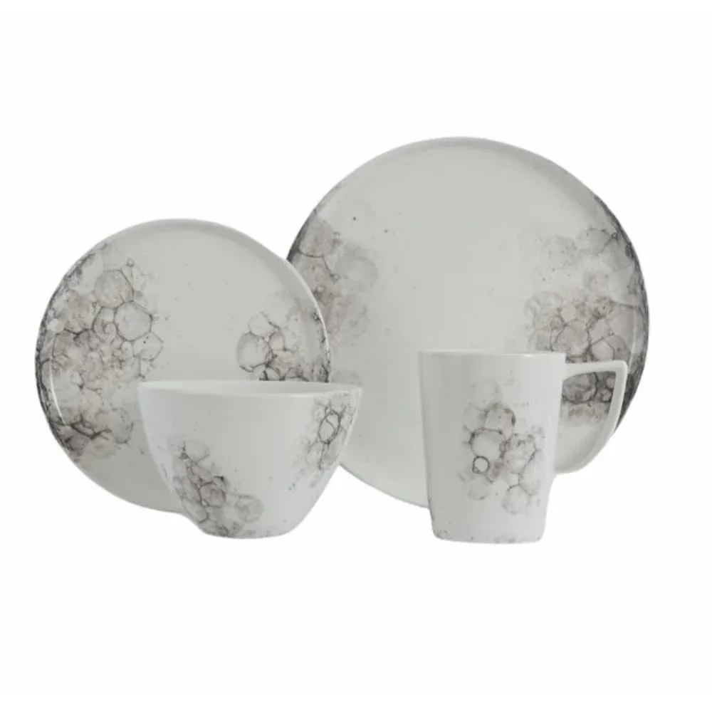 Vikko Classic - Raindrop Black Fine Porcelain 16 Pc Dinnerware Set Service For 4