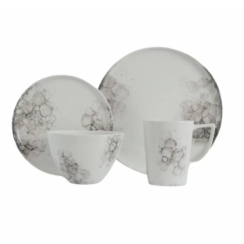 Vikko Classic - Raindrop Black Fine Porcelain 16 Pc Dinnerware Set Service For 4